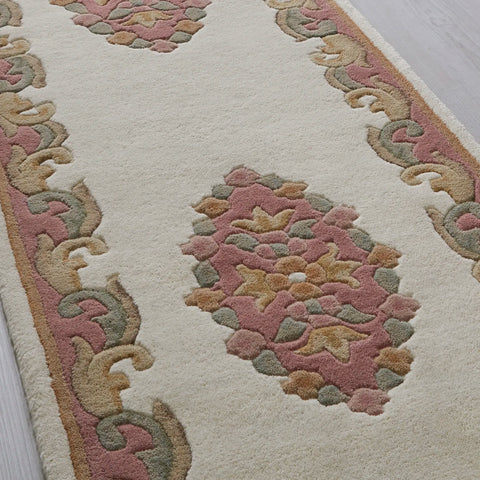 Royal Cream and Rose Hand Tufted Wool Traditional Runner Rug - Pendle Village Furniture