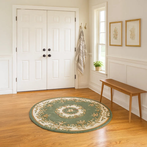 Royal Green Round & Half Moon Traditional Hand Tufted Wool Rugs - Pendle Village Furniture