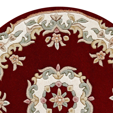 Royal Red Round & Half Moon Traditional Hand Tufted Wool Rugs - Pendle Village Furniture