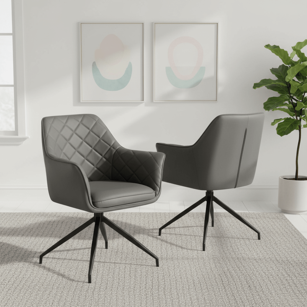 Russo Grey PU Leather Swivel Set of 4 Dining Chairs