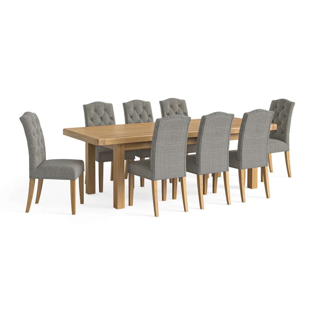Norman Solid Oak Extending Dining Table and Upholstered Chair Set - Seats upto 10 People - Pendle Village Furniture
