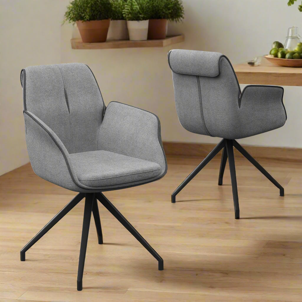 Marcela Grey Fabric Swivel Dining Armchair - Set of 4