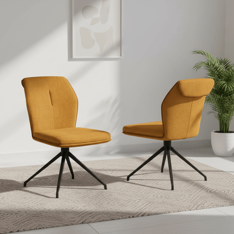 Marcela Mustard Fabric Swivel Dining Chair - Set of 4
