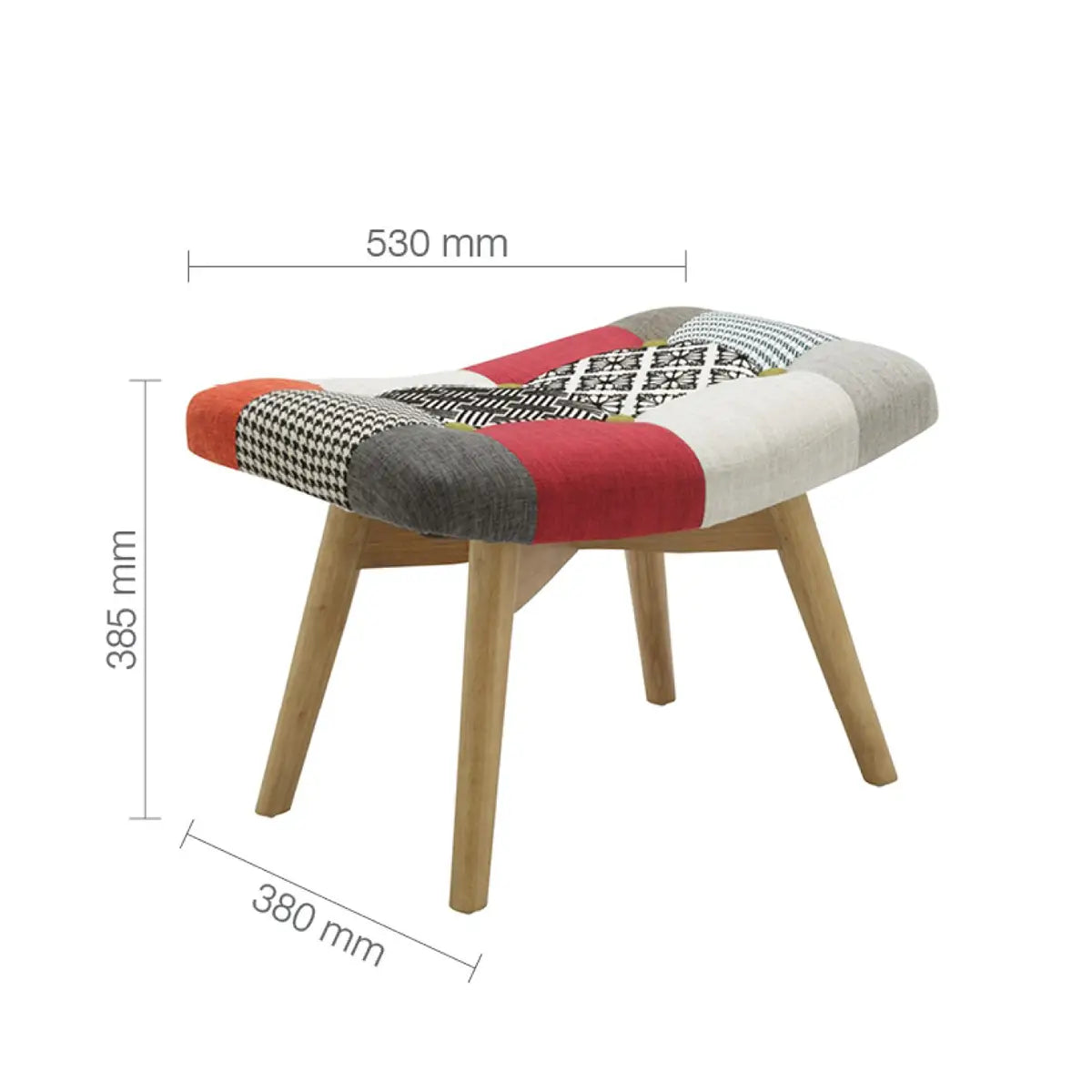 Edward Patchwork Multicolour Accent Living Room Chair with Stool - Stool Dimensions 