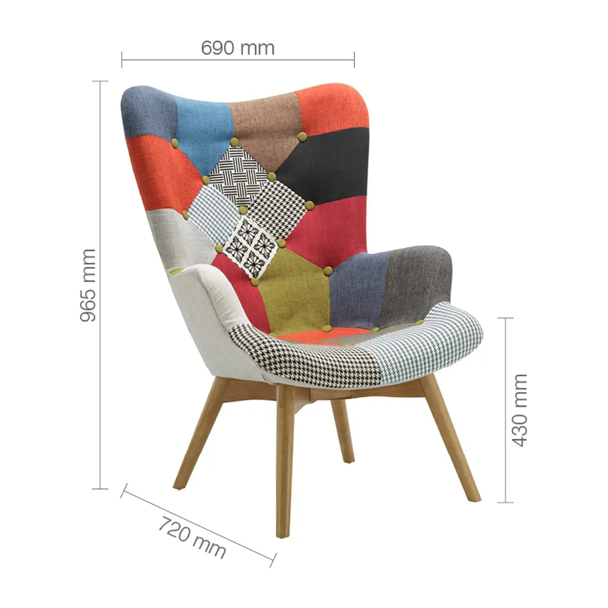 Edward Patchwork Multicolour Accent Living Room Chair with Stool - Chair Dimensions 