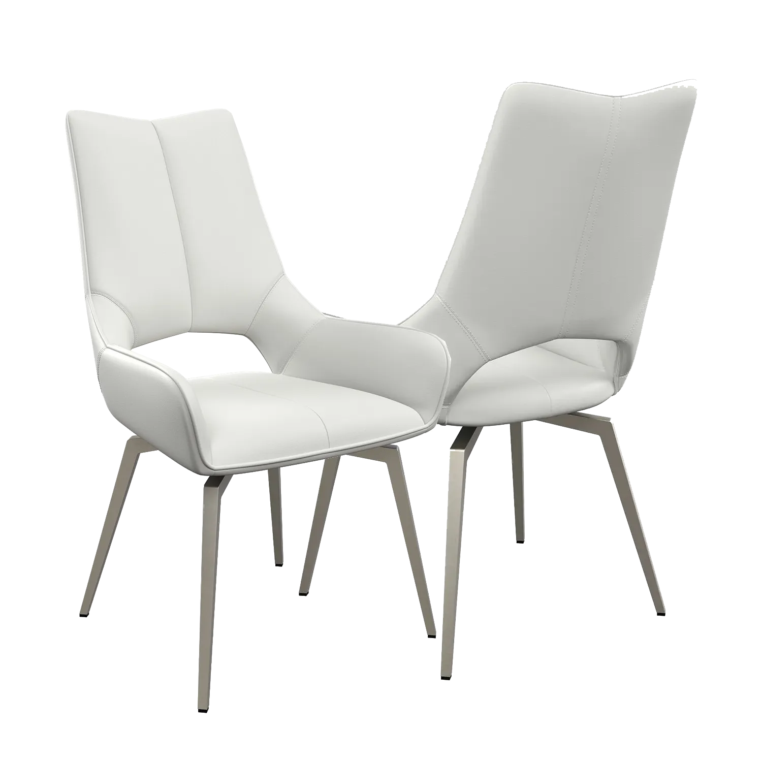Bella Spinello White Leather Swivel Set of 4 Dining Chairs
