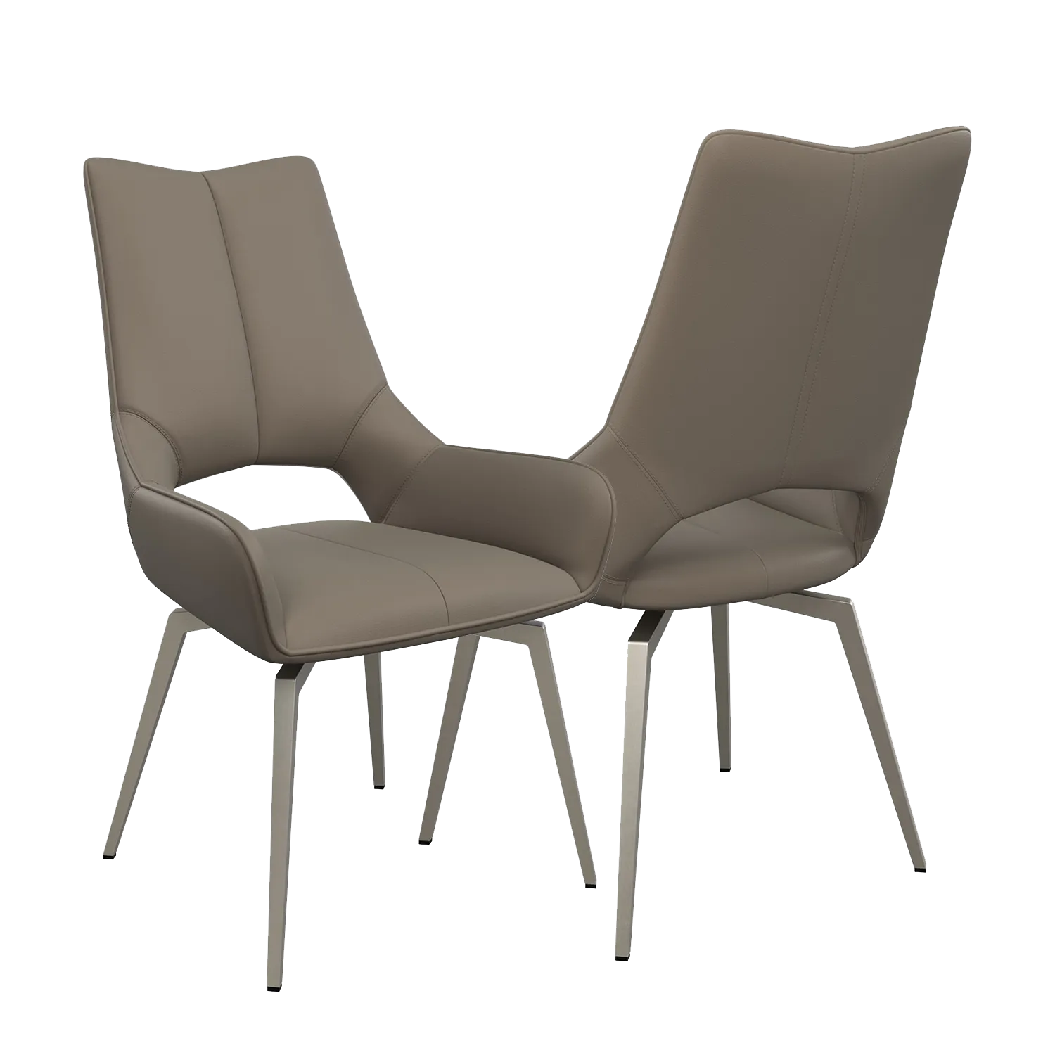 Bella Spinello Taupe Leather Swivel Set of 4 Dining Chairs