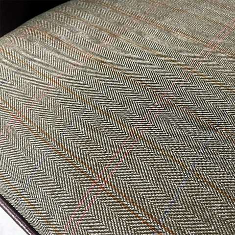 Sage Herringbone Tweed with Antique Tan Leather High Round Back Wing Chair