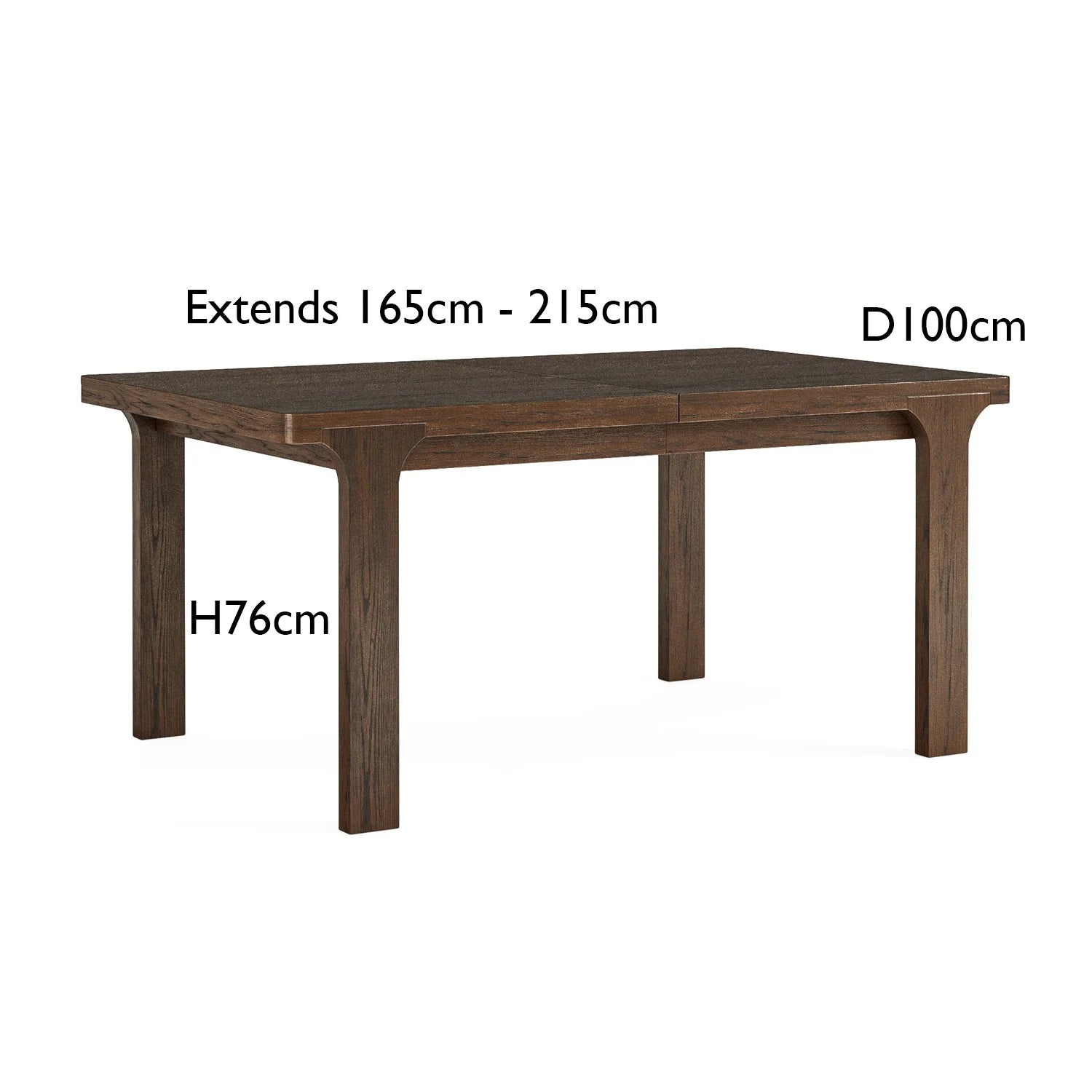 Saint Amond 165-215cm Dark Wood Extending Dining Table, available in 3 sizes - Dimensions 