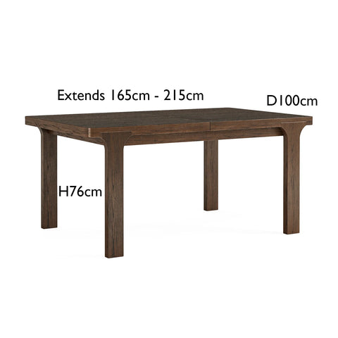 Saint Amond 165-215cm Dark Wood Extending Dining Table, available in 3 sizes - Dimensions 