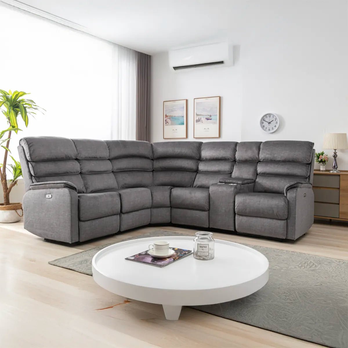 Lifestyle image of Salford 2 Corner 2 Soft Fabric Electric Recliner Sofa with Console