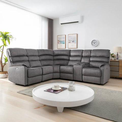 Lifestyle image of Salford 2 Corner 2 Soft Fabric Electric Recliner Sofa with Console