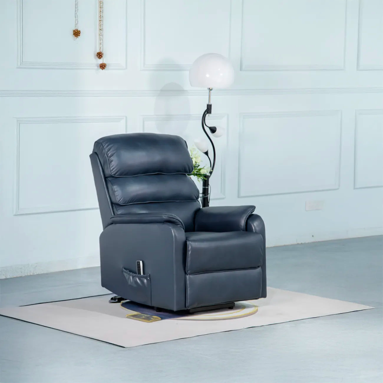 Salford Navy Leather Lift & Tilt Recliner (Dual Motor) - Pendle Village Furniture