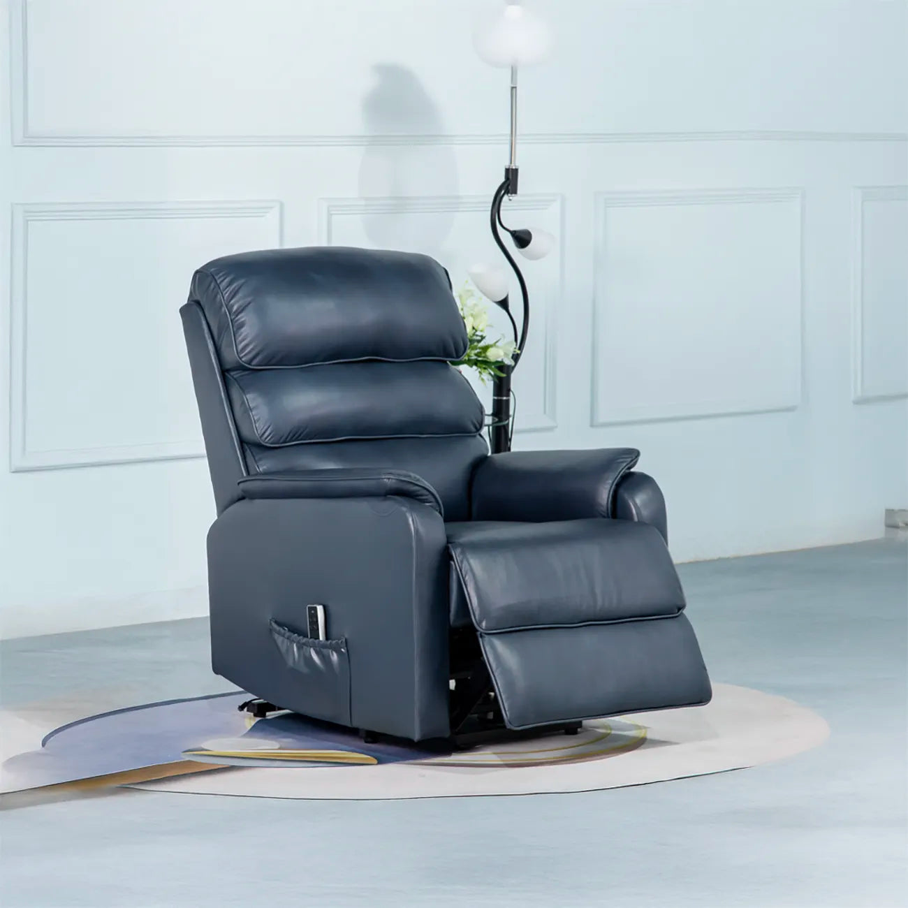 Salford Navy Leather Lift & Tilt Recliner (Dual Motor) - Pendle Village Furniture