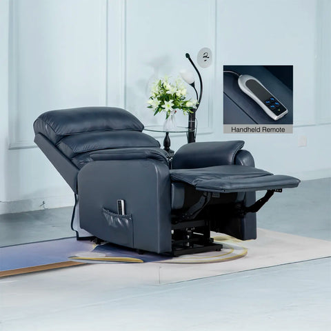 Salford Navy Leather Lift & Tilt Recliner (Dual Motor) - Pendle Village Furniture