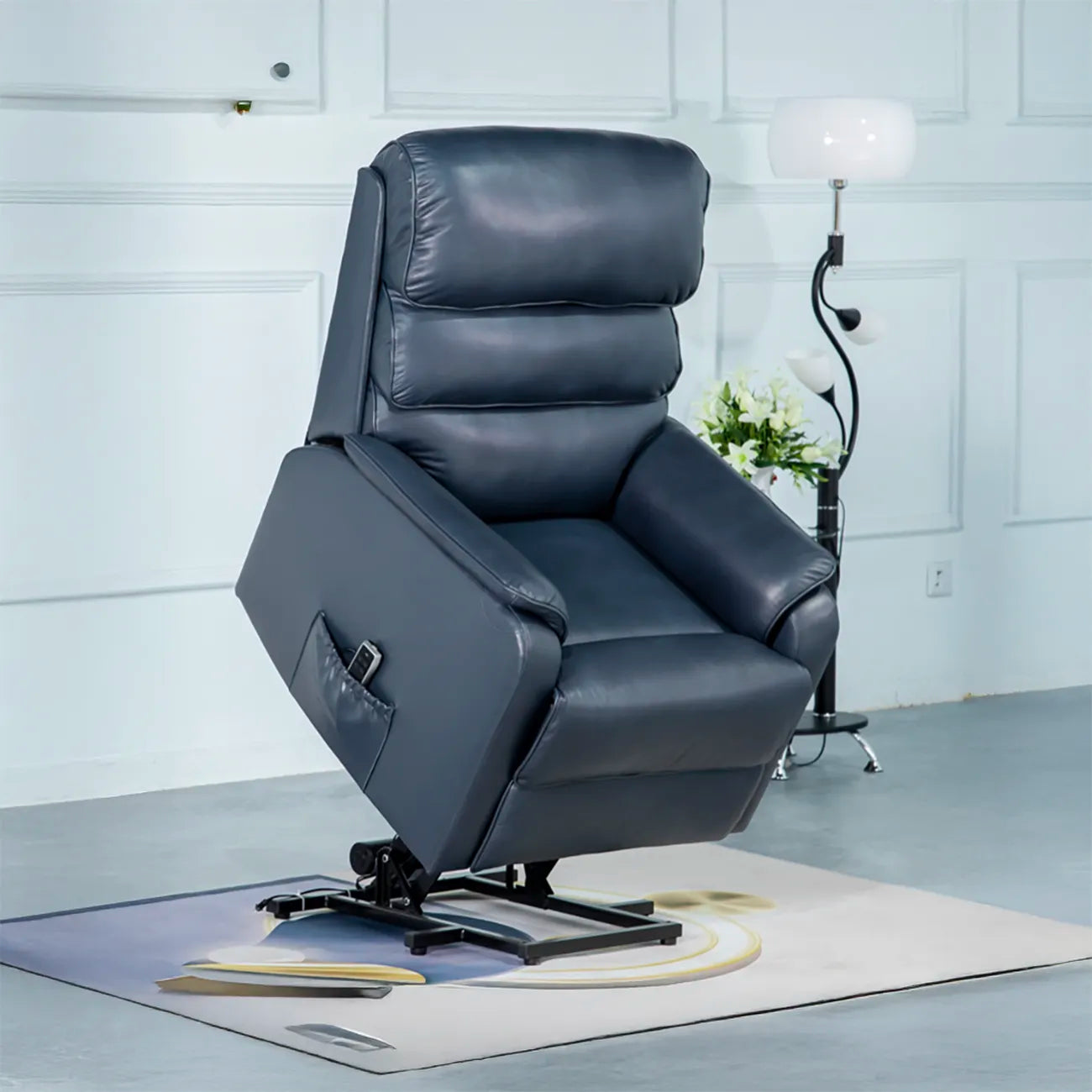 Salford Navy Leather Lift & Tilt Recliner (Dual Motor) - Pendle Village Furniture
