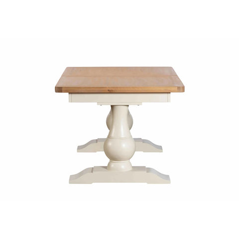 Salford oak and white dining table with double pedestal base