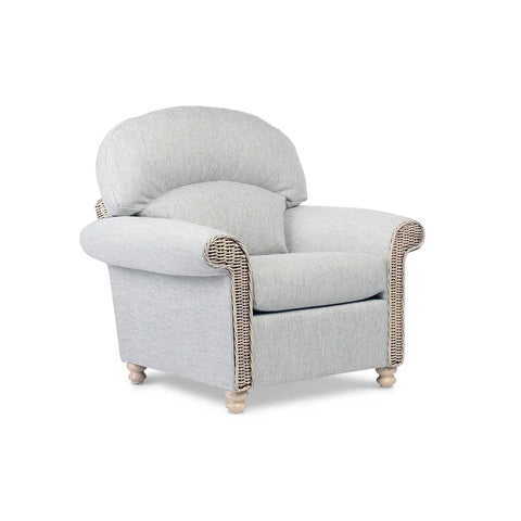 Desser Samford Rattan Armchair in Pebble Fabric. Samford Collection also available in 3 Seater, 2 Seater, Swivel Chair, Footstool and Coffee Table and Lamp Table to give your conservatory modern elegance. Choose from a variety of fabrics.