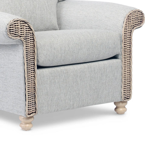 Desser Samford Rattan Armchair in Pebble Fabric. Samford Collection also available in 3 Seater, 2 Seater, Swivel Chair, Footstool and Coffee Table and Lamp Table to give your conservatory modern elegance. Choose from a variety of fabrics - Close Up of Rattan Detail