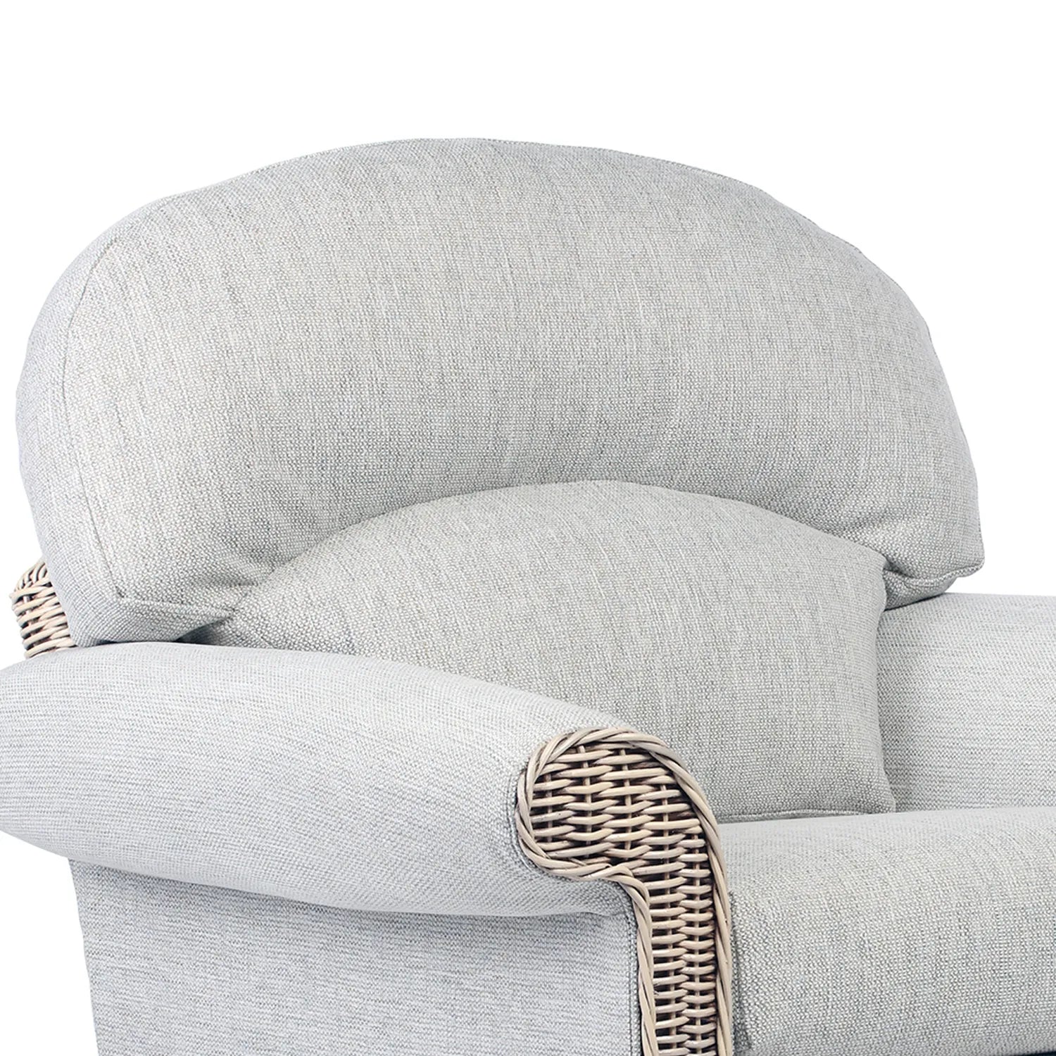 Desser Samford Rattan Armchair in Pebble Fabric. Samford Collection also available in 3 Seater, 2 Seater, Swivel Chair, Footstool and Coffee Table and Lamp Table to give your conservatory modern elegance. Choose from a variety of fabrics - Close Up of Backrest Cushion
