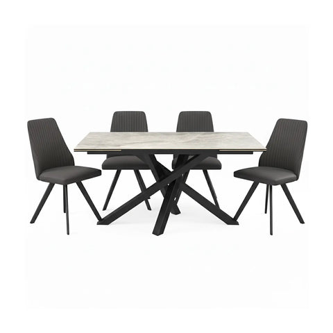 Samurai Double Extending Ceramic Dining Table with Athens Chairs Set - Pendle Village Furniture