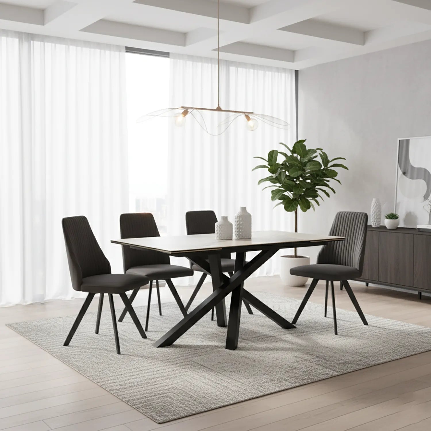 Samurai Double Extending Ceramic Dining Table with Athens Chairs Set - Pendle Village Furniture