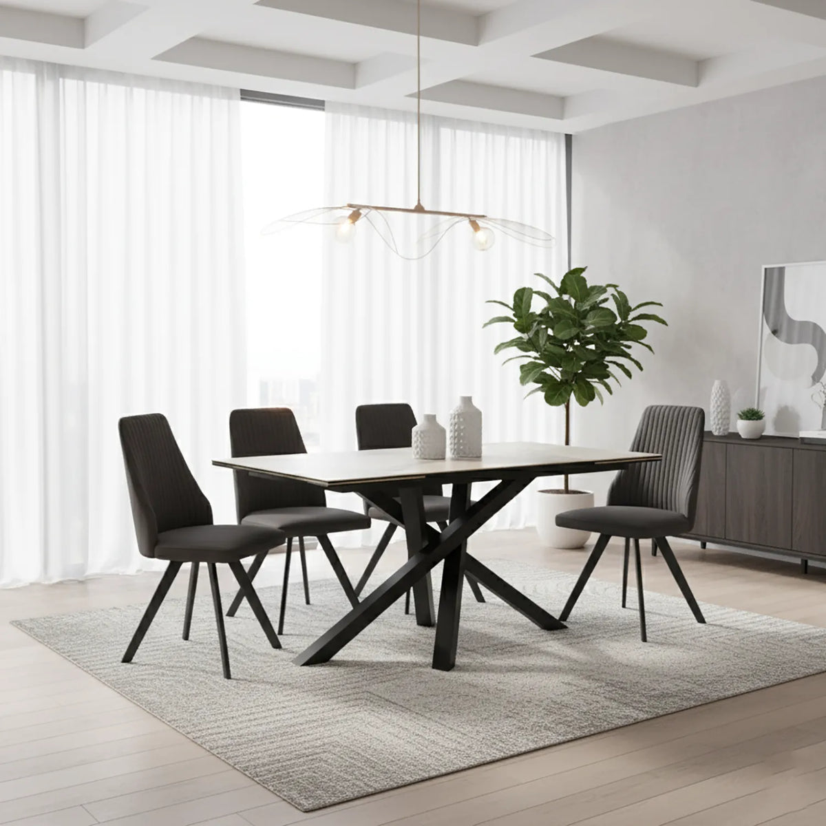 Samurai Double Extending Ceramic Dining Table with Athens Chairs Set - Pendle Village Furniture