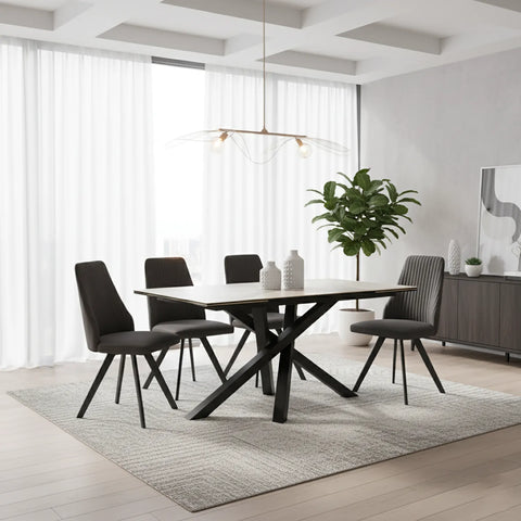 Samurai Double Extending Ceramic Dining Table with Athens Chairs Set - Pendle Village Furniture