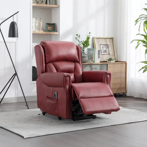 Sandringham Burgundy Leather Lift & Tilt Recliner (Dual Motor) - Pendle Village Furniture
