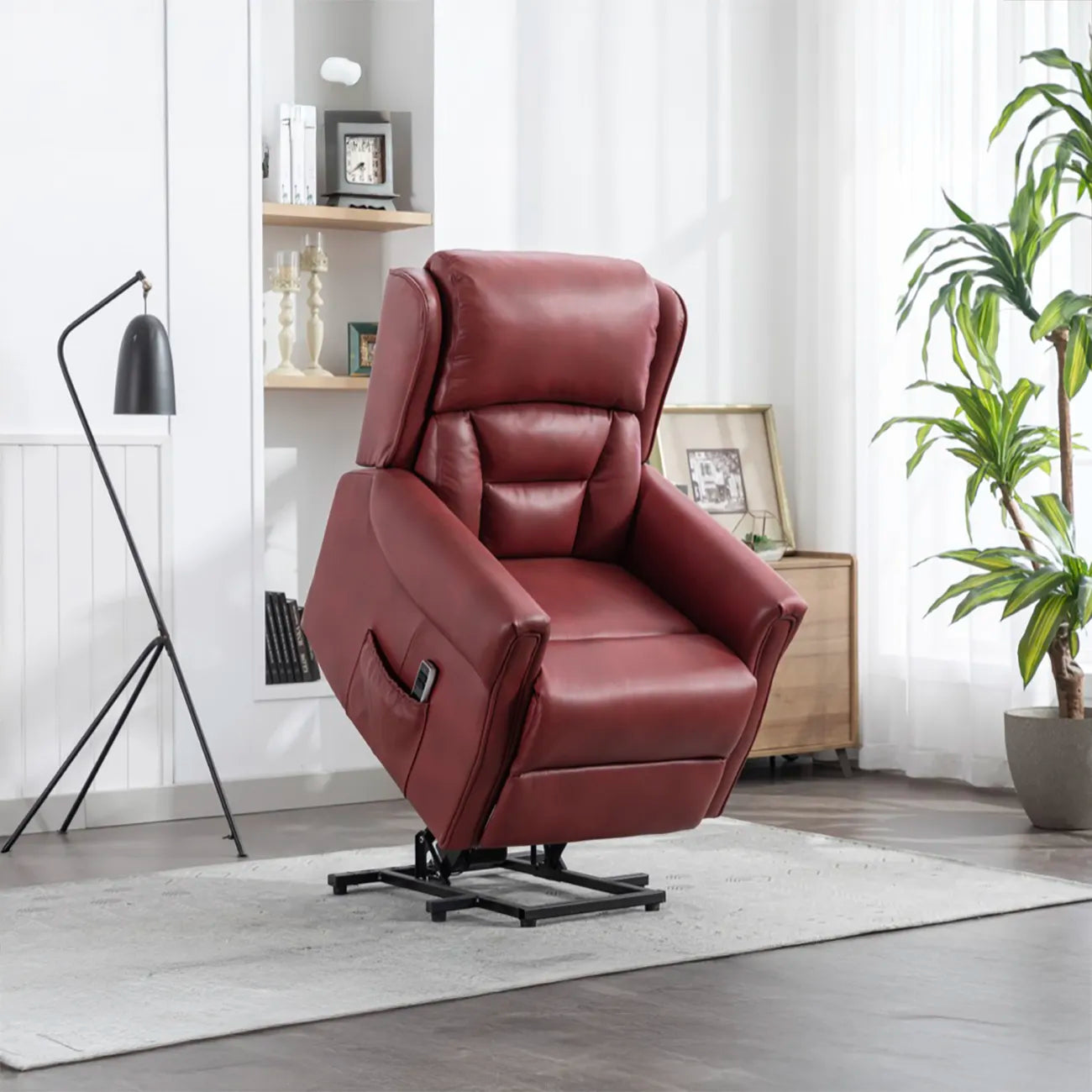 Sandringham Burgundy Leather Lift & Tilt Recliner (Dual Motor) - Pendle Village Furniture
