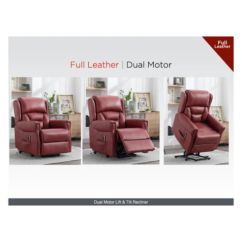 Sandringham Burgundy Leather Lift & Tilt Recliner (Dual Motor) - Pendle Village Furniture