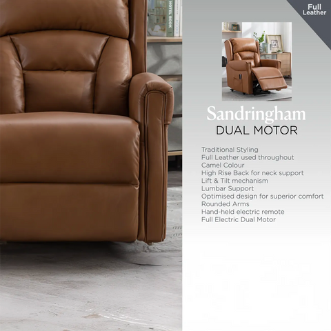 Sandringham Camel Leather Lift & Tilt Recliner (Dual Motor)