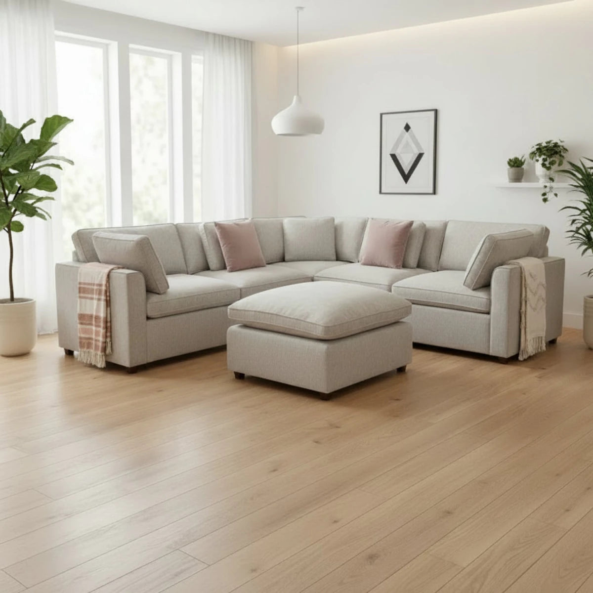 Large fabric corner sofa set for relaxing and entertaining.