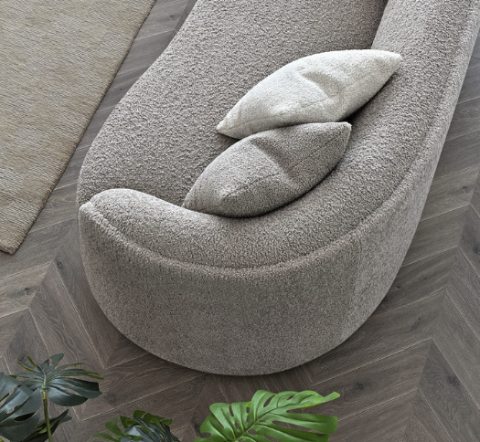 Boucle Teddy Beige Curved 3 Seater Sofa