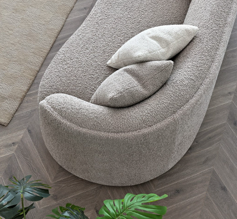Boucle Teddy Beige Curved 3 Seater Sofa