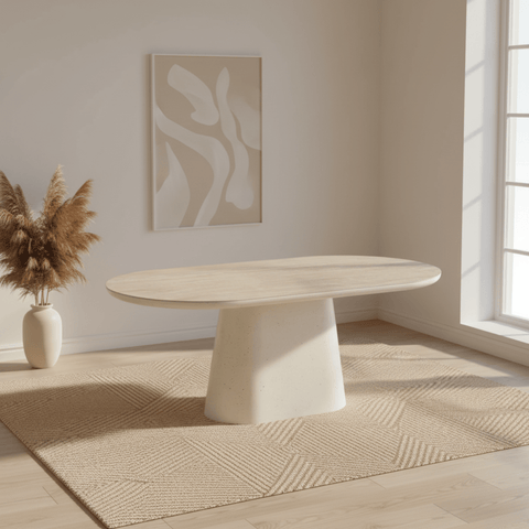 Selena Large Ivory & Travertine Dining Table – W200cm