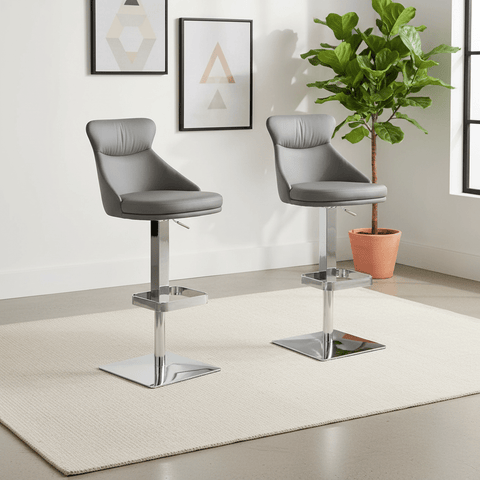 Sergio Grey Leather Bar Stool - Set of 2