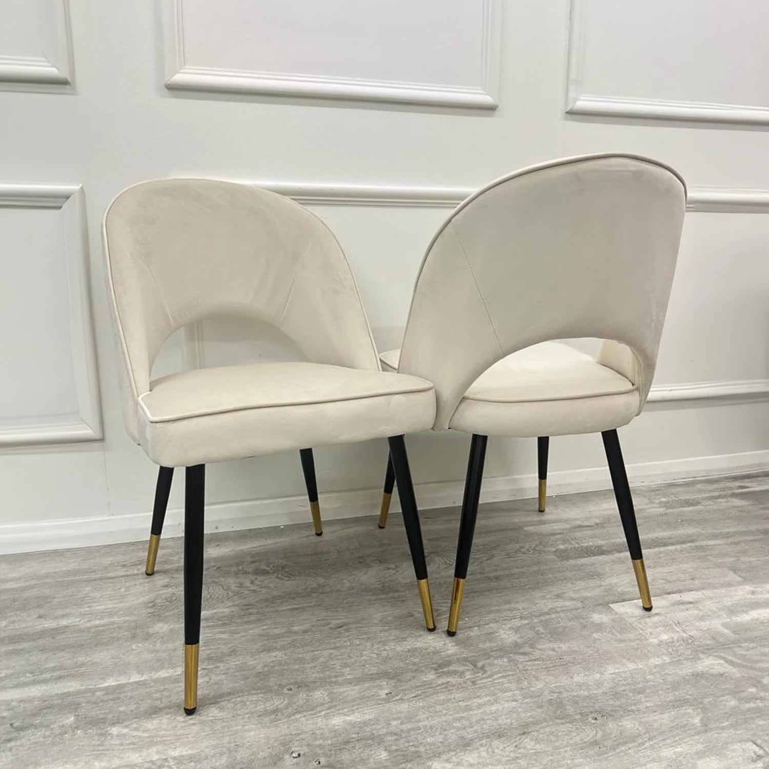 Set of 4 beige velvet dining chairs, also available in Black Velvet, Rust Velvet and Champagne Velvet-Main-Image-Beige-Velvet-Chairs