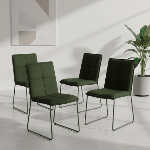 Set of 4 Green Velvet Dining Chairs