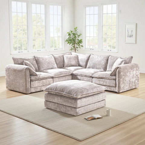 Relax in luxury with the Shaldon Beige Fabric 2 Corner 2 Corner Sofa featuring pocket coil seats, chenille upholstery and exceptional comfort. Available in 4 colours.