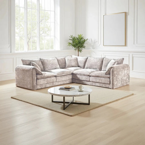 Shaldon Beige Chenille Corner Sofa in Modern Living Room