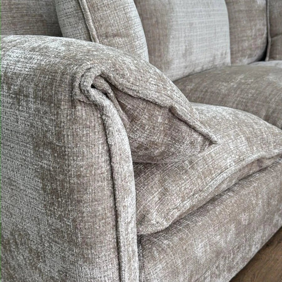 Close-up of a Shaldon Beige Chenille Corner Sofa in Modern Living Room