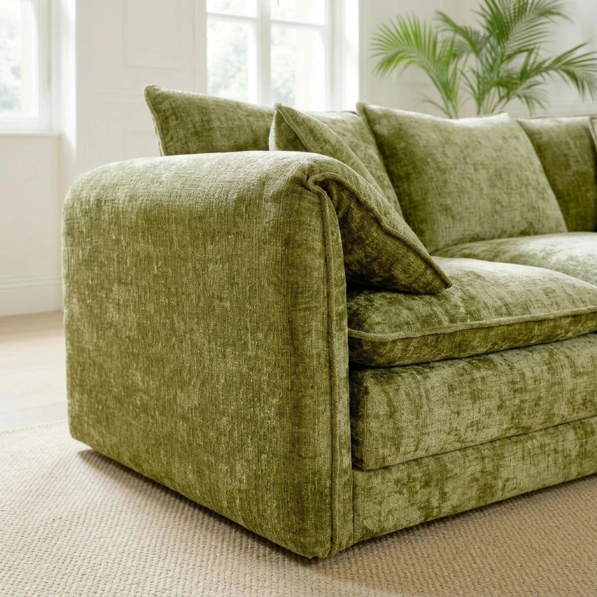 Shaldon Luxury Green Corner Sofa with Wide Scroll Arms