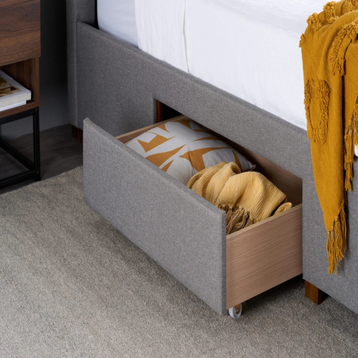 Built-in drawers providing organised storage solution.