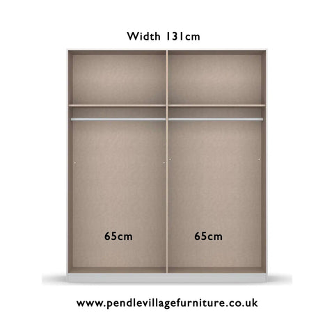 Rauch Smart Small White Sliding Door Wardrobe, Dimensions: Width 131cm Height 197cm Depth 59 cm, Free Delivery and Assembly By Pendle Village Furniture - 004