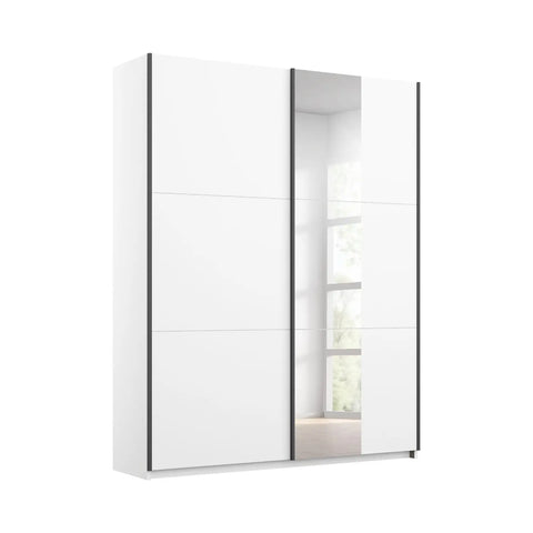 Rauch Smart Small White Sliding Door Wardrobe, Dimensions: Width 131cm Height 197cm Depth 59 cm, Free Delivery and Assembly By Pendle Village Furniture - 001