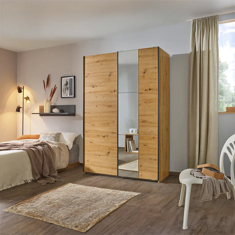 Rauch Smart Small Artisan Oak Sliding Door Wardrobe, Dimensions: Width 131cm Height 197cm Depth 59 cm, Free Delivery and Assembly By Pendle Village Furniture - 002