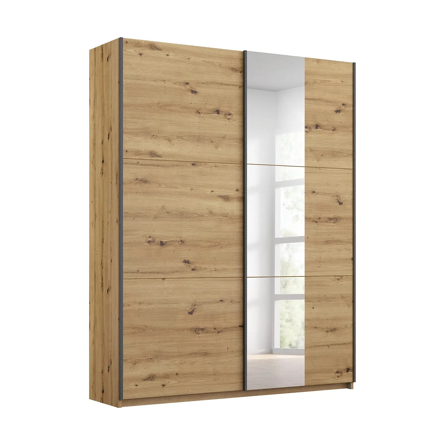 Rauch Smart Small Artisan Oak Sliding Door Wardrobe, Dimensions: Width 131cm Height 197cm Depth 59 cm, Free Delivery and Assembly By Pendle Village Furniture - 001