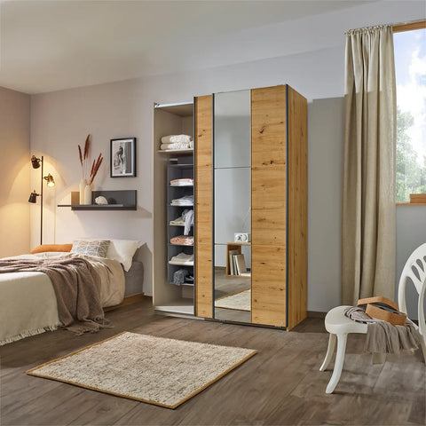 Rauch Smart Small Artisan Oak Sliding Door Wardrobe, Dimensions: Width 131cm Height 197cm Depth 59 cm, Free Delivery and Assembly By Pendle Village Furniture - 003