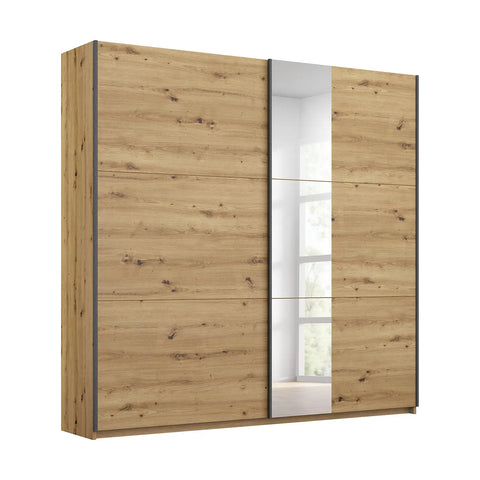 Rauch Smart Small Artisan Oak Sliding Door Wardrobe, Dimensions: Width 175cm Height 197cm Depth 59 cm, Free Delivery and Assembly By Pendle Village Furniture - 001